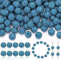 105pcs 10mm Rhinestone Beads for Jewelry Making, Blue Zircon Shiny Round Disco Ball Beads Bulk, Sparkle Crystal Clay Christmas for Bracelet Baseball Necklace Earring Crafting and DIY