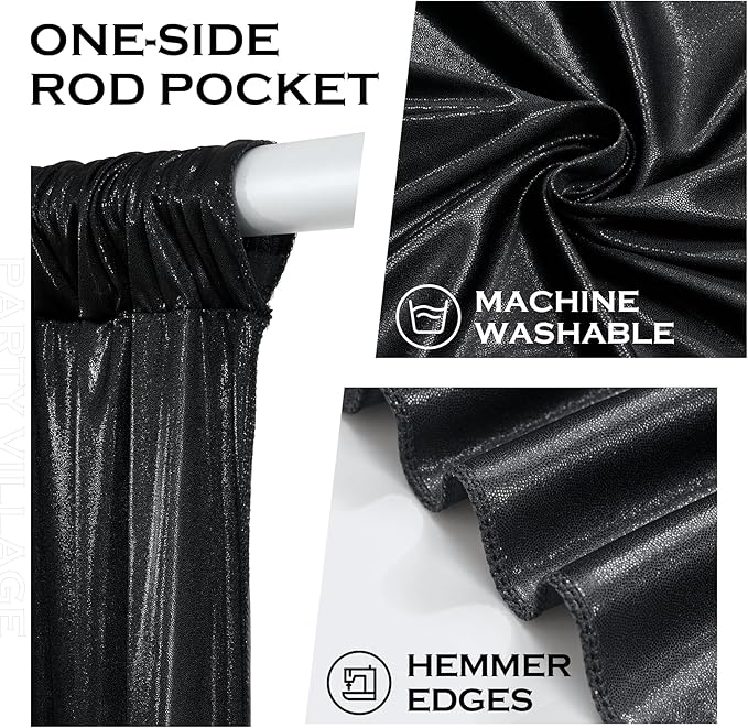PartyVillage 20x10FT Black Sequin Backdrop Curtain -4 Panels 5x10FT Wrinkle Free Shimmer Back Drop Cloth, Glitter Backdrop Drapes for Photography, Birthday, Wedding, Graduation Background