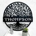 RealSteel Personalized Metal Wall Art - Custom Tree of Life Design with Family Name - Circular Metal Sign - Personalized Wedding, Anniversary, or Housewarming Gift