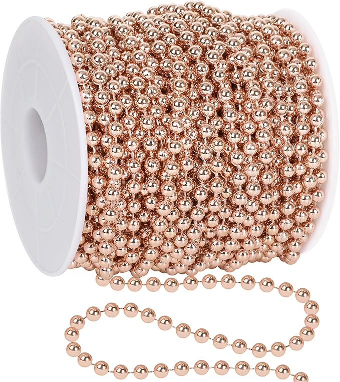 100 Feet Christmas Tree Decor, Rose Gold Christmas Tree Garland, Artificial Beads Strands Chain Xmas Tree Decorations for Xmas DIY Fireplace Curtains Home Party Decor