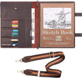 Robrasim Handmade Leather Sketchbook Cover, Artist Sketch Pad Holder for 11"X14" Top Spiral Bound Sketchbook, Drawing Book Pencil Case, Journal Portfolio with Shoulder Strap, Artist Gifts,Coffee