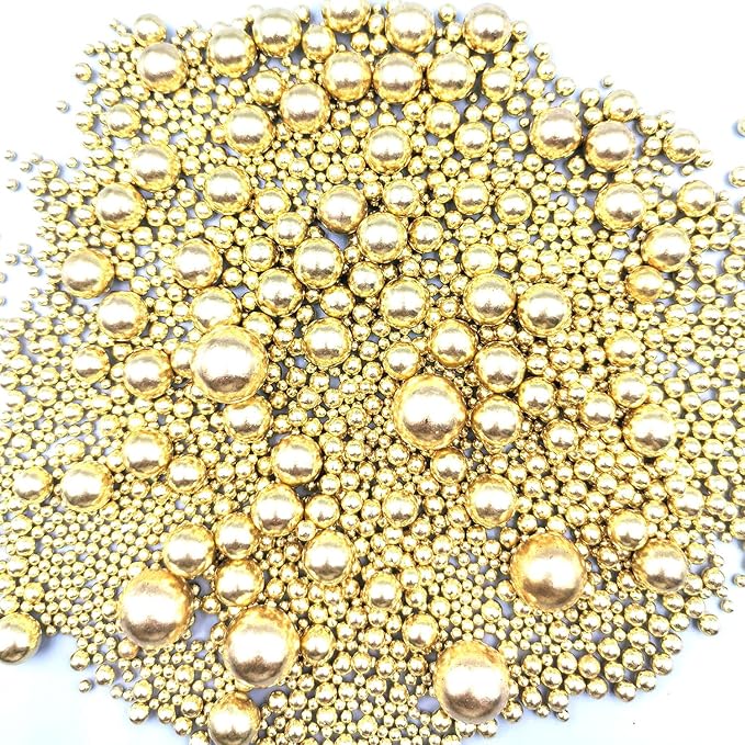 Edible Pearl Sugar Sprinkles Gold Candy Mixing Size Baking Edible Cake Decorations Cupcake Toppers Cookie Decorating Celebrations Wedding Valentines Easter Halloween Christmas Supplies 120g/ 4.23oz