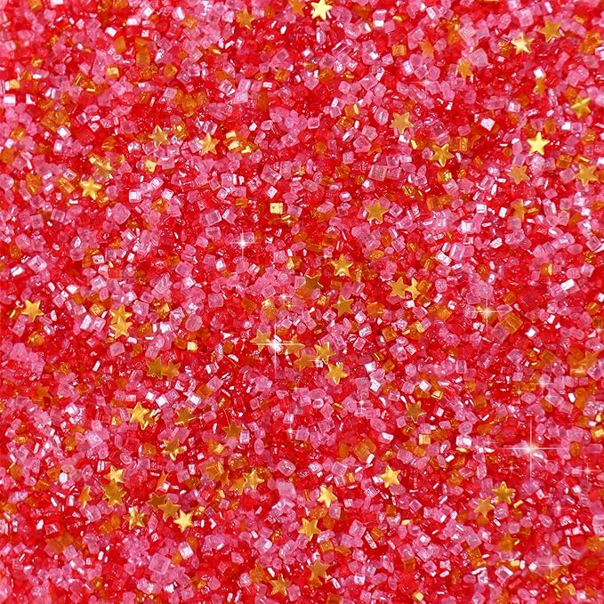 Edible Sanding Sugar Gold Star Glitter Mix, Red Sanding Sugar, Pink Sanding Sugar, Shimmer star sprinkles, Pink and Red Sprinkles for Weddings, Birthdays, and Valentines(4.23oz/120g)