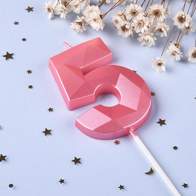 PHD CAKE 2.76 Inch Crystal Pink 5 Number Birthday Candles, Pink Number Candles, Cake Number Candles, Party Celebration