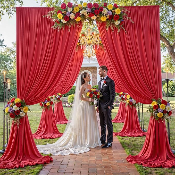 10×12ft Wrinkle Free Red Backdrop Curtain for Wedding Parties,2 Panels 5×12ft Long Soft Silky Polyester Backdrop Drapes Red Photo Back Drop Curtains for Photography Stage Christmas Background Cloth