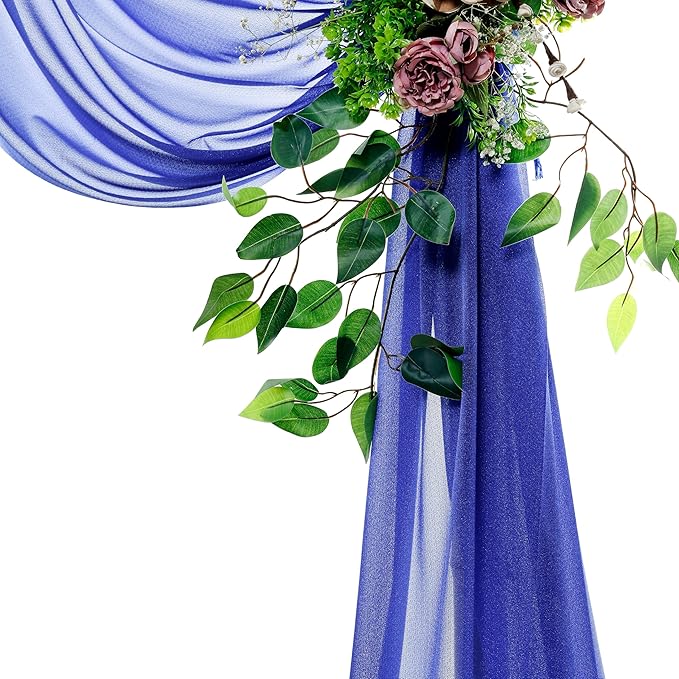 VDS Pack of 2 Panel (30 Inch X 40 Feet) Wedding Arch Draping Fabric Sheer Chiffon Fabric Drapery for Wedding Ceremony Reception Swag Backdrop Canopy Chuppah ARBO Altars Decoration (Royal Blue)