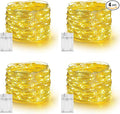 Dazzle Bright Fairy Lights Battery Operated, 4 Pack Total 80FT 240LED Silver Wire Waterproof String Lights, Christmas Decorations for Indoor Outdoor Bedroom Yard Party Decor, Warm White