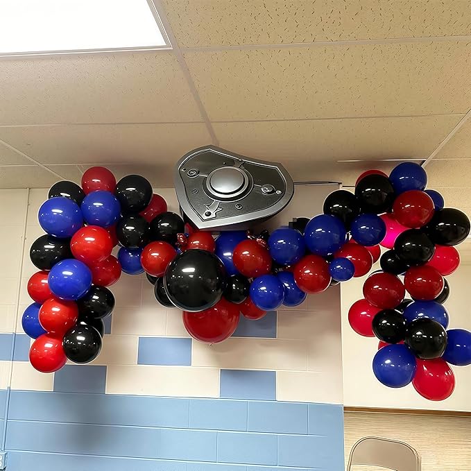 Red Blue Black Balloons, 12 Inch Royal Blue Red Confetti Latex Balloon with Black Helium Balloon Kit for Boys Spider Cool Man Halooween Theme Birthday Decor Graduation Party Decoration Supplies
