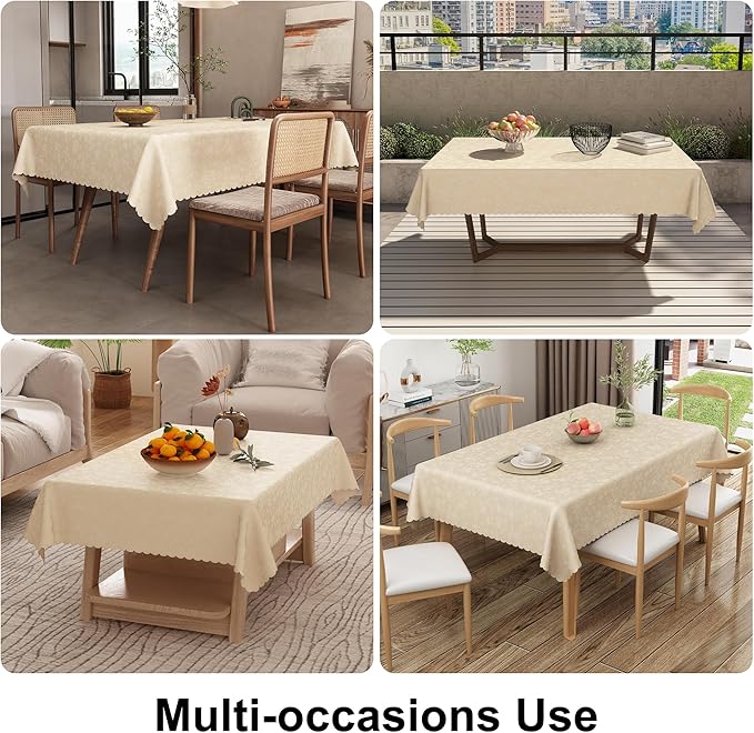 Smiry Rectangle Table Cloth, Waterproof Heavy Duty Vinyl Tablecloths, Wipeable Washable Table Cover for Kitchen and Dining Room (Beige, 54" X 120")