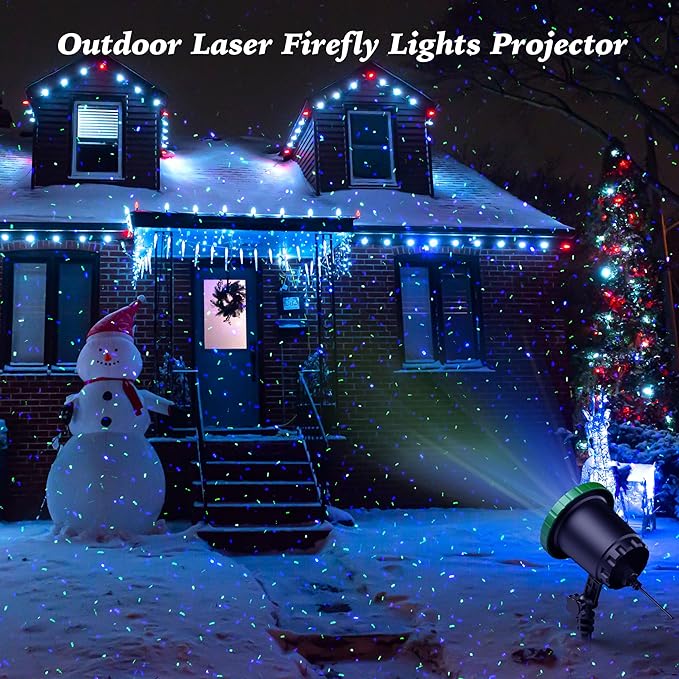 Outdoor Laser Lights Projector with 3 Color Motion Firefly Lights Show, RGB Christmas Decor for Trees, Patio, Landscape