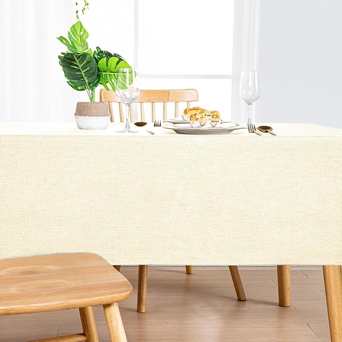Hiasan 2 Pack Faux Linen Rectangle Tablecloth - Wrinkle and Stain Resistant Washable Table Cloth for Kitchen Dining Room Holiday Table Cover for Dinner, Champagne, 70 x 120 Inch