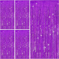 Tinsel Curtain Backdrop Purple Birthday Decorations 5 Packs Glitter Foil Fringe Streamers Photo Booth for Christmas Wedding Halloween Graduation Party Decor