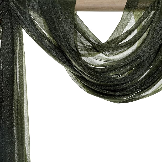 VDS Pack of 3 Panel (30 Inch X 20 Feet) Wedding Arch Draping Fabric Sheer Chiffon Fabric Drapery for Wedding Ceremony Reception Swag Backdrop Canopy Chuppah ARBO Altars Decoration (Olive)
