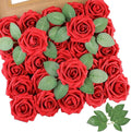 AmyHomie Artificial Flowers Red Rose 50pcs Real Looking Fake Roses w/Stem for DIY Wedding Bouquets Centerpieces Arrangements Party Baby Shower Home Decorations