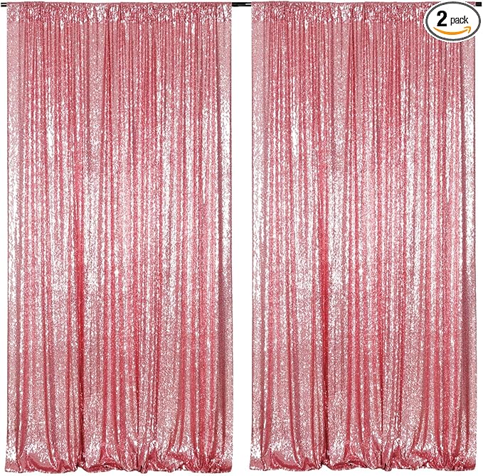 Poise3EHome Fuchsia Pink Sequin Backdrop Curtains, 2 PCS 5FT x 10FT Glitter Panels for Birthday Party Baby Shower Wedding Christmas Thanksgiving Holiday Festival Decor