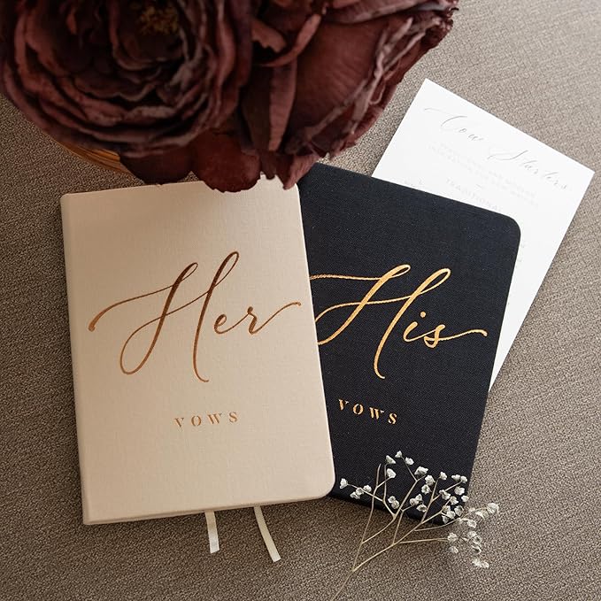 Vow Books His and Hers - Linen Wedding Vow Books Perfect as Bride & Groom Gifts, Wedding Registry Ideas - His & Hers Gifts Wedding Vow Book - Wedding Essentials & Accessories [Ivory & Black]