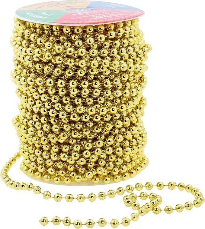 Mandala Crafts 6mm Faux Metallic Gold Pearl Beads Roll - 27 Yards Strand of Fake Pearls Chain Garlands Spool String for Christmas Tree, Wedding, Party, Vases, DIY Decoration