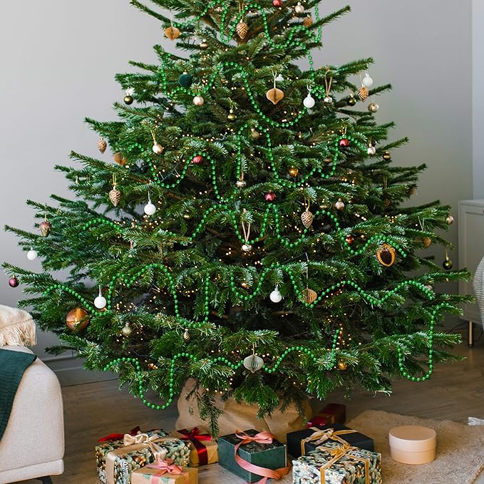 100 Feet Christmas Bead Garland,Plastic Garland Tree Decoration,Hanging Beads Strands Chain Beaded Garlands for Home Mantle Fireplace Wreath DIY Decor Supplies (Green)