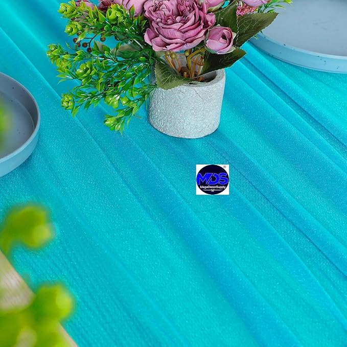 MDS 2 Pack 14ft Chiffon Table Runner 29 x 170 Inches Sheer Wedding Runner Romantic Rustic Table Runner for Wedding Decorations, Birthday Parties, Bridal Shower Party Arch Decor - Turquoise