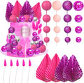 Ephlyn 33 Pack Balls Cake Toppers Boho Palm Leaves Cake Decorations Round Acrylic Happy Birthday Cupcake Toppers for Birthday Wedding Baby Shower Party Supplies Rose Red