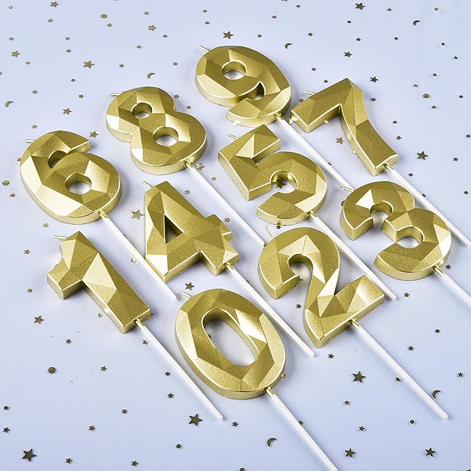 PHD CAKE 2.76 Inch Crystal Gold 5 Number Birthday Candles, Gold Cake Candles for Party Celebration