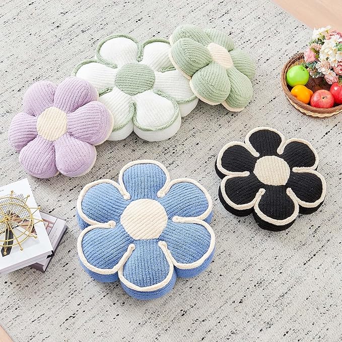 Flower Pillow, Soft Flower Decorative Throw Pillow, Cute Daisy Flower Shaped Seating Floor Cushion Room Décor Plush Pillows for Sofa Couch Bed (17.7 Inch, Sage Green)