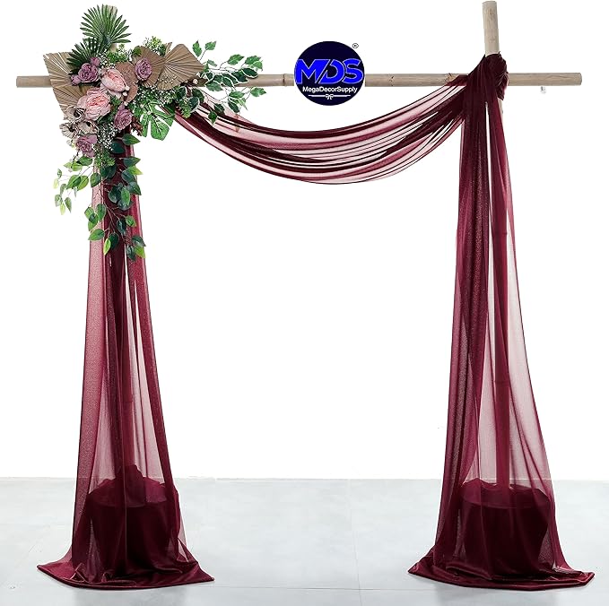 MDS Halloween Chiffon Draping Fabric - 1 Panel, 30" Wide x 40ft Long - Sheer Spooky Arbor & Canopy Drapery for Haunted House Backdrops, Party Ceilings, DIY Costumes & Themed Events - Burgundy