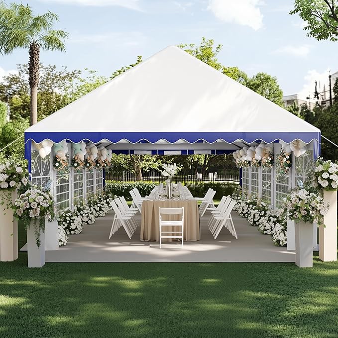 PHI VILLA 32'x16' Outdoor Heavy Duty Party Tent Large Commercial Canopy Wedding Event Shelter with Removable Sidewalls & 4 Storage Bags for Patio Outdoor Garden Events, Blue
