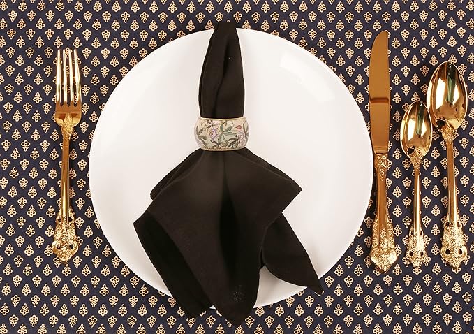 Gorgeous Beautifully Handcrafted Eye Catching Colorful Floral Petals Patterns Large Size Gold Tone Party Dining Table Napkin Holders (Set of 6)