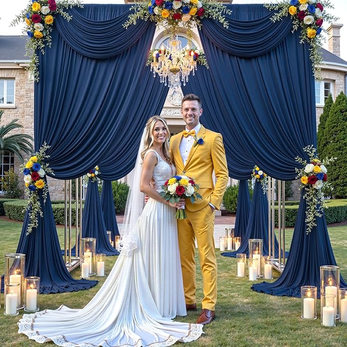 30×12ft Navy Blue Wrinkle Free Backdrop Curtain for Wedding Parties, 6 Panels 5×12ft Long Soft Silky Polyester Backdrop Drapes Photo Back Drop Curtains for Birthday Photography Background Cloth