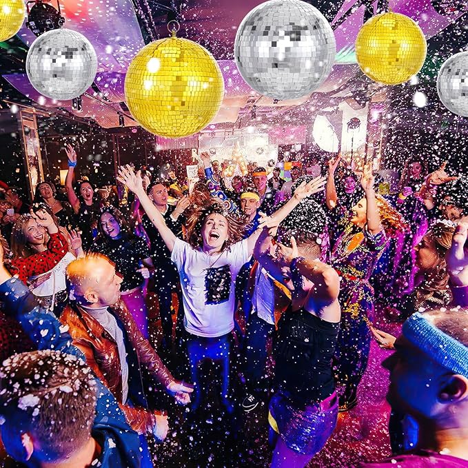 Large Mirror Disco Ball Bright Hanging Disco Ball: 6 Pcs Silver Reflective Mirror Ball - Disco Party 70s Ballroom Dance Music Festivals Decoration (10'', 8'', 3.2'')