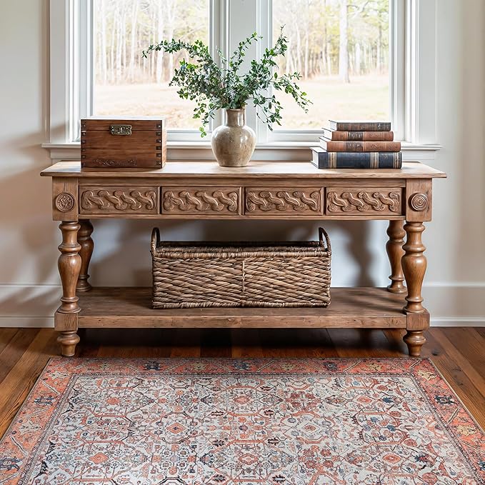 Bloom Rugs Washable Non-Slip 3' x 5' Rug - Orange Traditional Bordered Area Rug for Living Room, Bedroom, Dining Room, and Kitchen - Exact Size: 3' x 5'