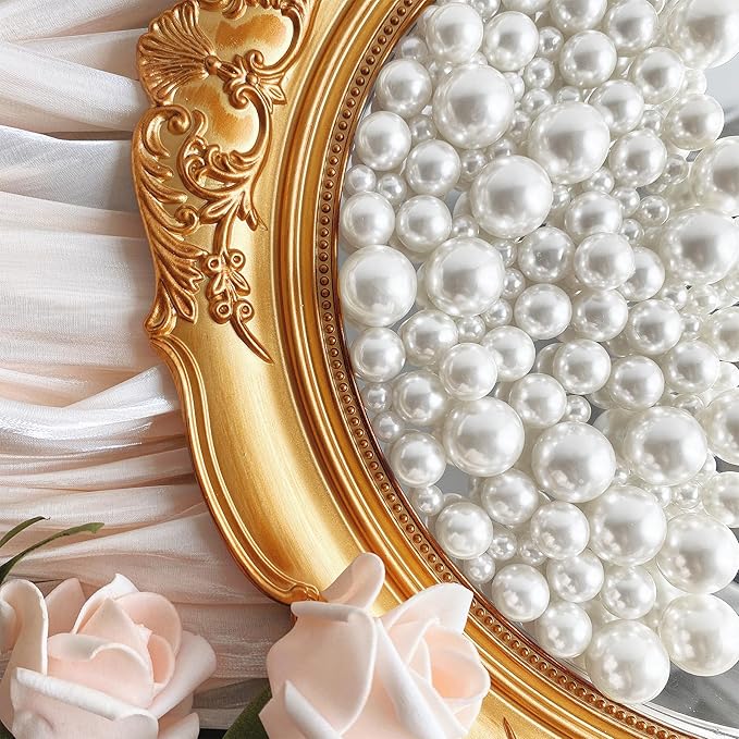 180PCS White Beads for Centerpieces Vases, No Hole Polished Pearl Makeup Beads Mixed 8/14/20mm Sizes, Pearl Vase Fillers Table Scatters for Party Wedding Decor