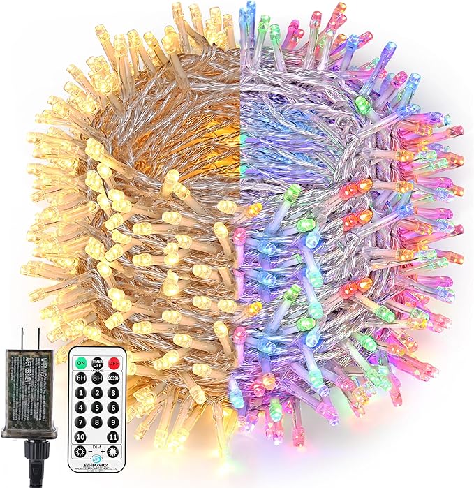 BrizLabs Christmas Lights, 180ft 500 LED Color Changing String Lights, 11 Modes Warm White & Multicolor Christmas Tree Lights with Remote, Dimmable Christmas Lights String Clear Wire for Xmas Decor