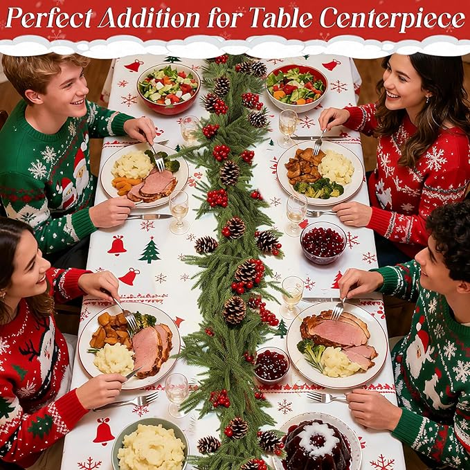 12ft Christmas Norfolk Pine Garland - Real Touch Artificial Greenery Cedar Garland for Xmas Fireplace Mantle Table Window Home Holiday Decoration