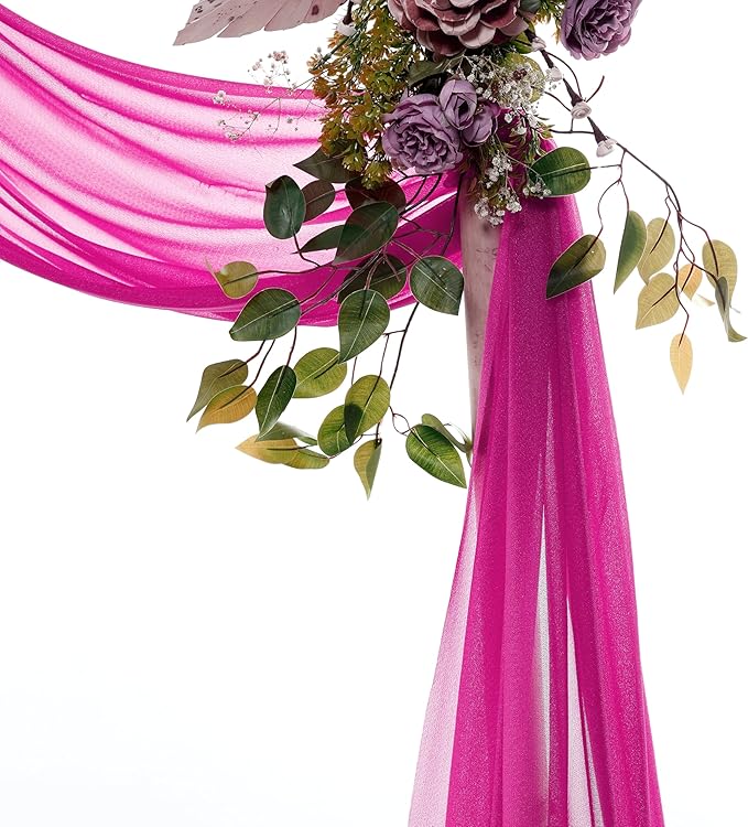 VDS Pack of 2 Panel (30 Inch X 50 Feet) Wedding Arch Draping Fabric Sheer Chiffon Fabric Drapery for Wedding Ceremony Reception Swag Backdrop Canopy Chuppah ARBO Altars Decoration (Magenta)