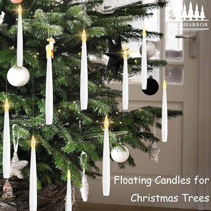 Floating Candles with Wand, 10 Pack Halloween Flameless Candles Battery Operated LED Taper Hanging Electric Candle for Christmas Halloween Birthday Party Decor 6.1in
