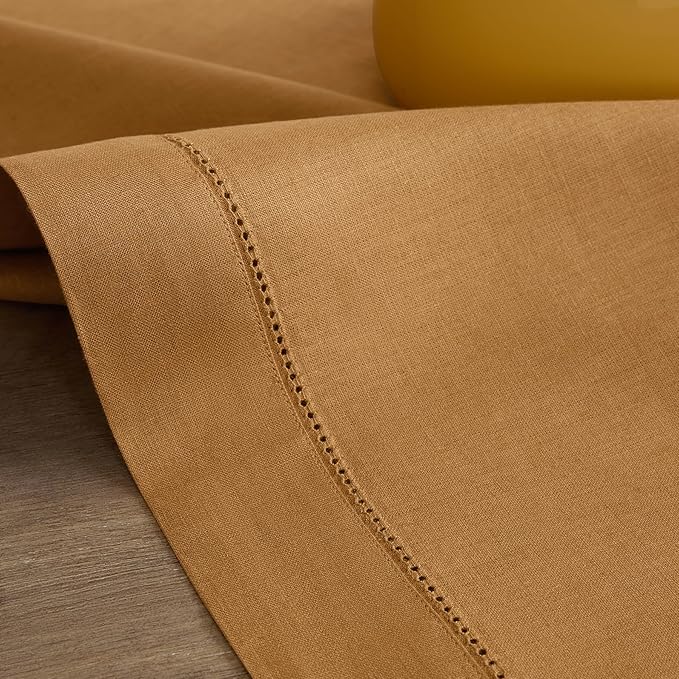 Solino Home Linen Brown Sugar Table Runner 72 Inches Long - 100% Pure Linen Hemstitch Table Runner 14 x 72 Inch for Dresser, Dining, Fall, Autumn, Halloween, Thanksgiving - Classic Hemstitch