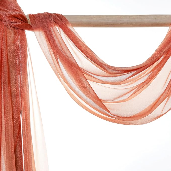 VDS Pack of 1 Panel (30 Inch X 100 Feet) Wedding Arch Draping Fabric Sheer Chiffon Fabric Drapery for Wedding Ceremony Reception Swag Backdrop Canopy Chuppah ARBO Altars Decoration (Terracotta)