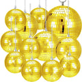 WILLBOND 12 Pack Disco Ball Mirror Ball with Hanging Ring for Fun Retro Disco Party Decorations Party Dj Lighting Effect Stage Props Game Accessories, 5.91", 3.94", 3.15", 2.36"(Gold)