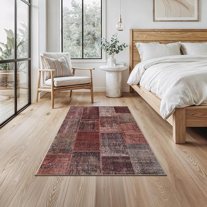 Bloom Rugs Washable Non-Slip 3' x 5' Rug - Red/Brown Traditional Patchwork Area Rug for Living Room, Bedroom, Dining Room, and Kitchen - Exact Size: 3' x 5'