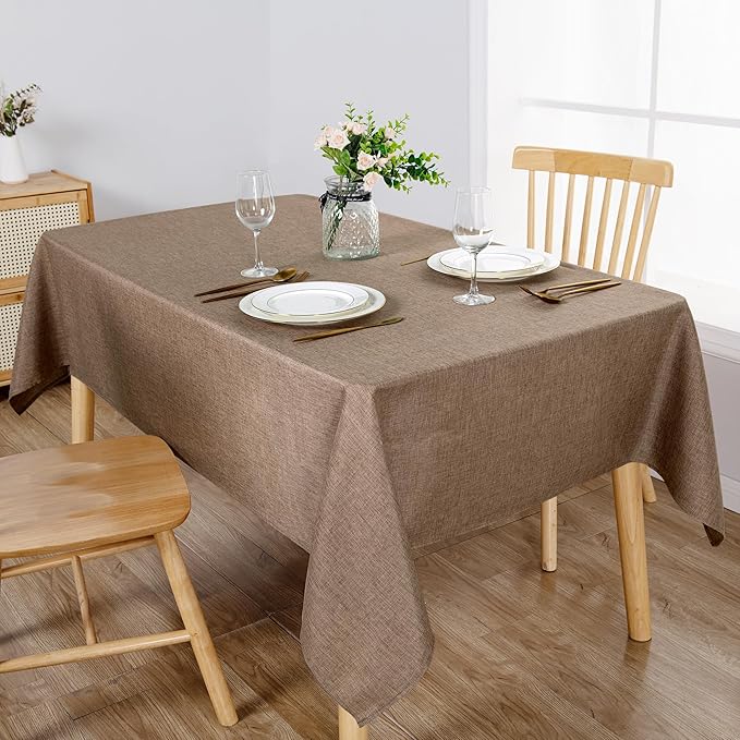 Hiasan Faux Linen Rectangle Tablecloth - Wrinkle and Stain Resistant Washable Table Cloth for Kitchen Dining Room Holiday Table Cover for Party Dinner, Khaki, 52 x 70 Inch