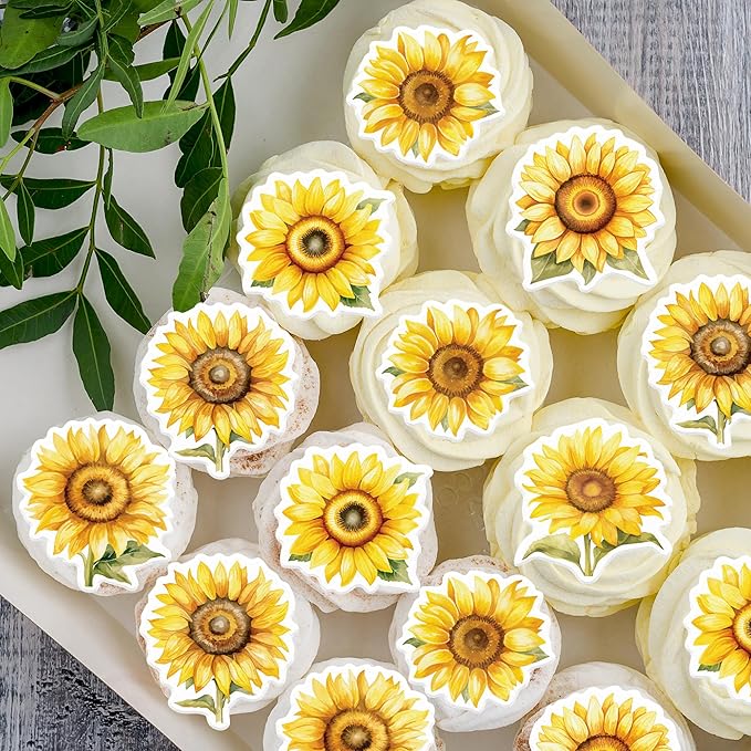 48 Pack Edible Sunflowers Cupcake Toppers Wafer Paper Floiwers Cupcake Picks Edible Yellow Sun Flower Cake Decor for Sunflower Theme Party Wedding Baby Shower Birthday Supplies (Sunflowers)