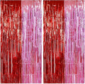 TONIFUL Valentine's Day Door Streamers,Red and Pink Photo Booth Backdrop Metallic Streamers Foil Fringe Curtain for Birthday Valentine's Day Bridal Shower Engagement Party Decoration