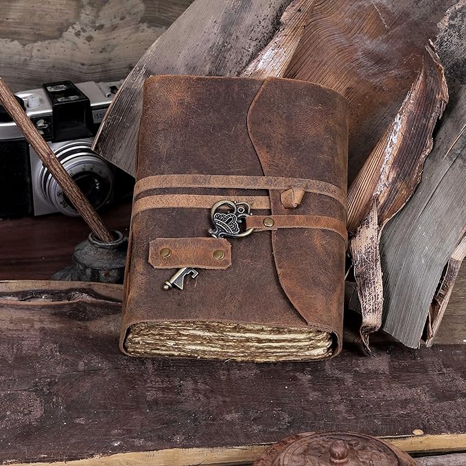 Vintage Leather Journal - Antique Handmade Leather Bound journal with deckle edge paper for Men And Women Diary - Leather Sketchbook - Drawing Journal Notebook - Great Gift (11.7X8.3)