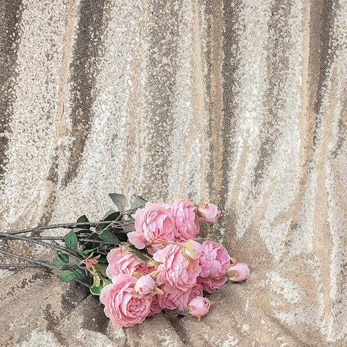 Champagne Sequin Backdrop Curtains 1 Panel 10FTx10FT Glitter Champagne Photo Backdrop Drapes Party Wedding Baby Shower Curtain Sparkle Photography Background