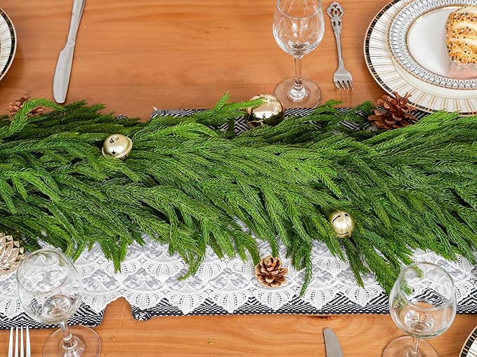15FT Extra Full Christmas Garland Norfolk Pine Garland Realistic Artificial Christmas Greenery Garland for Mantle Stairs Railing Table Fireplace Wall Indoor Outdoor Holiday Xmas Decor Decoration