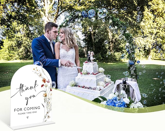 Boho Floral Thank You For Coming Sign, 6 x 8 Inch White Arch Acrylic Wedding Sign with Holder, Wedding Sign for Ceremony and Reception, Wedding Decoration, Wedding Supplies - BX03