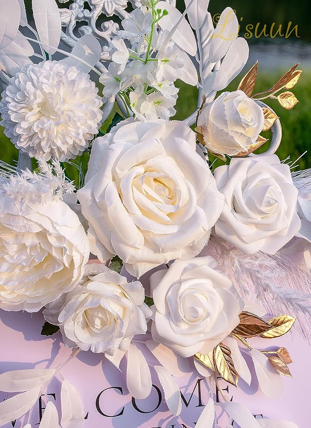 Wedding Arch Flowers, Artificial Flowers for Reception Backdrop and Welcome Ceremony Sign, Large Flower Swag for Dreamy Romantic Wedding Ceremony Floral Decor - Pack of 2