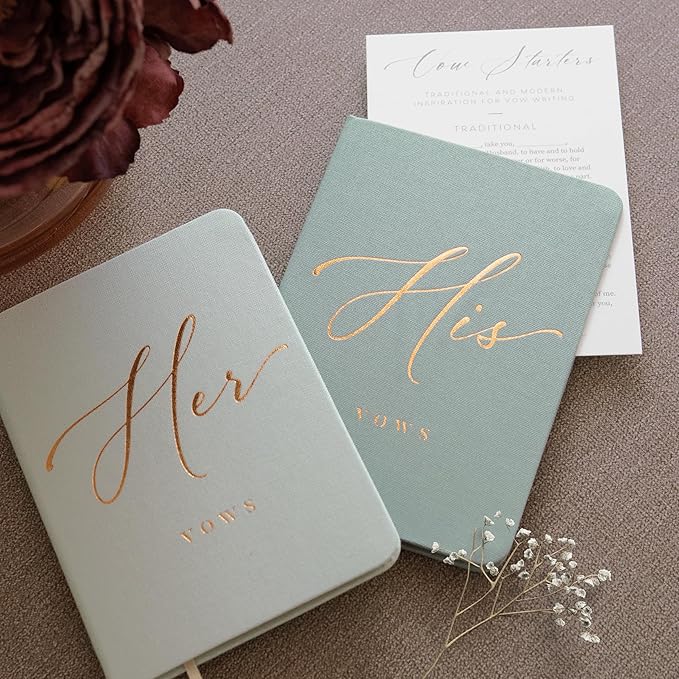 Vow Books His and Hers - Linen Wedding Vow Books Perfect as Bride & Groom Gifts, Wedding Registry Ideas - His & Hers Gifts Wedding Vow Book - Wedding Essentials & Accessories [Mint & Sage]